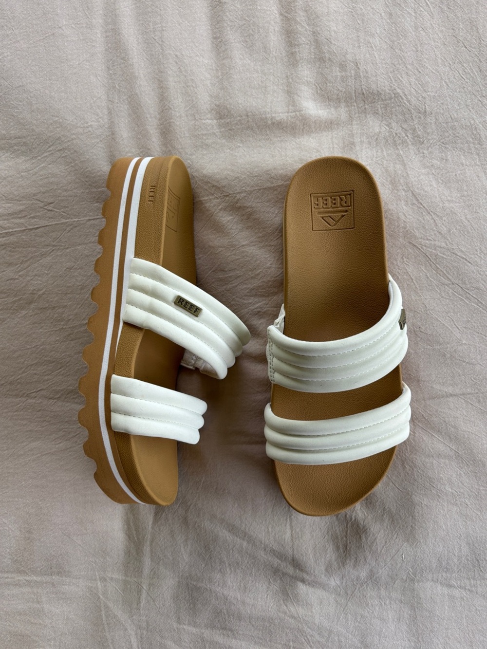Reef Kaia 2-Bar Platform Slide Sandals White/Tan - Size 7